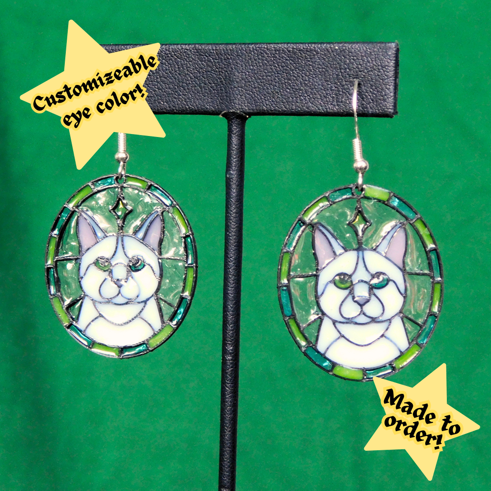 Heterochromia White - Cat 'Stained Glass' Earrings