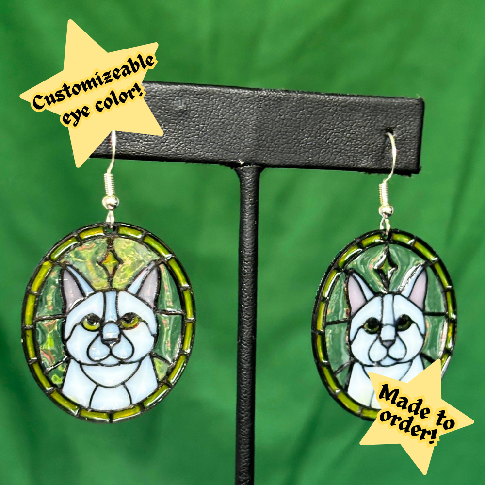 White - Cat 'Stained Glass' Earrings