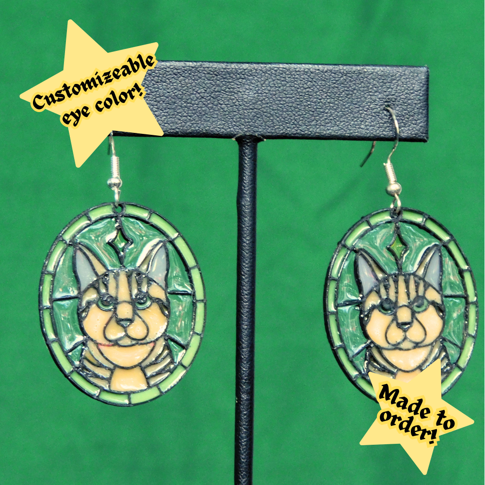Orange Tabby - Cat 'Stained Glass' Earrings