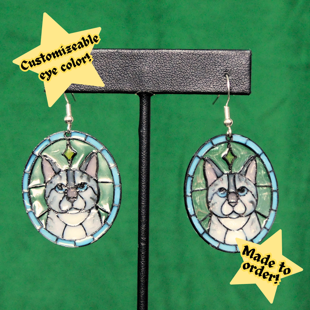 Lynx Point Siamese - Cat 'Stained Glass' Earrings