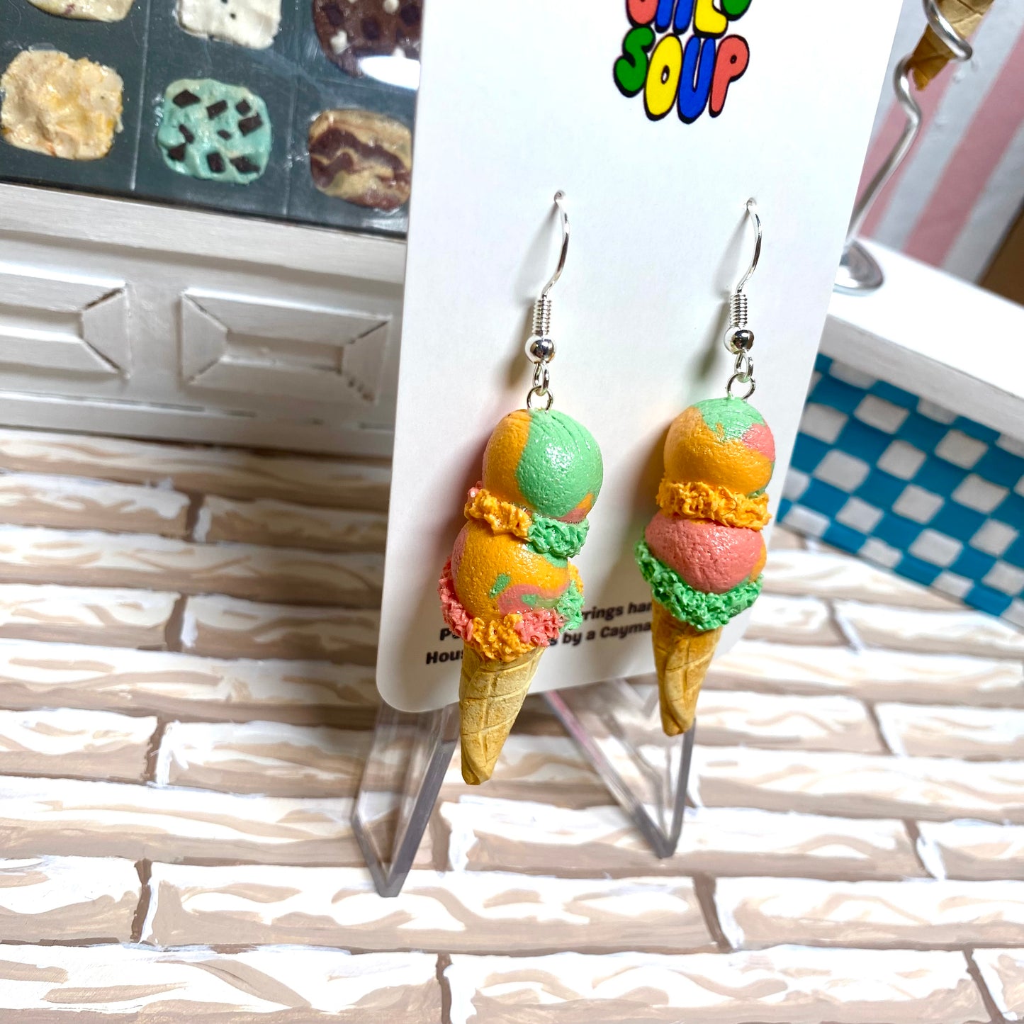 Double Scoop Rainbow Sherbet Ice Cream Earrings