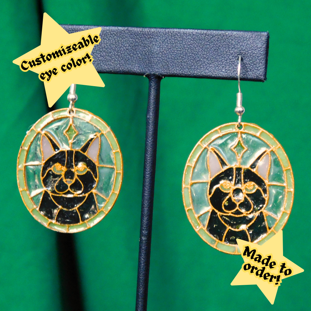 Gold Came - Black - Cat 'Stained Glass' Earrings