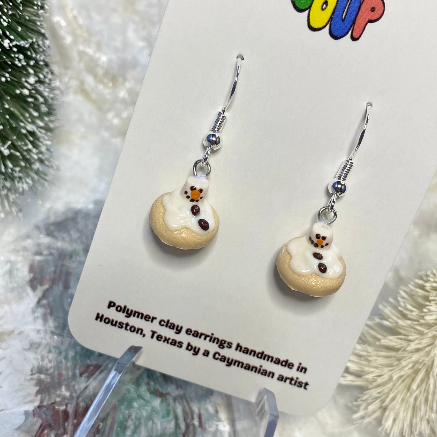 Mini Melted Snowman Cookie Earrings