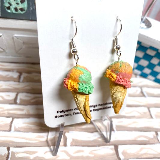 Single Scoop Rainbow Sherbet Ice Cream Earrings