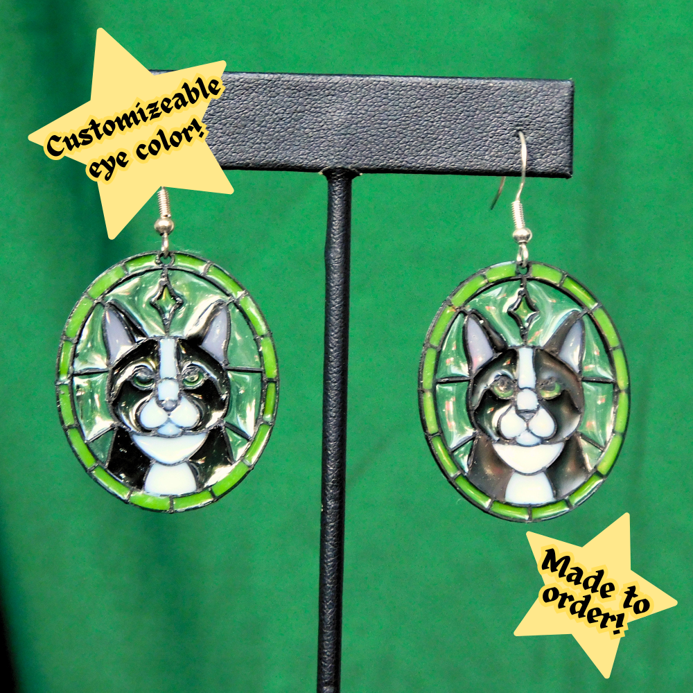 Tuxedo - Cat 'Stained Glass' Earrings