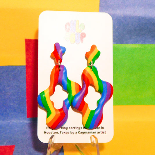 Asymmetrical Squiggle Rainbow Slab Earrings