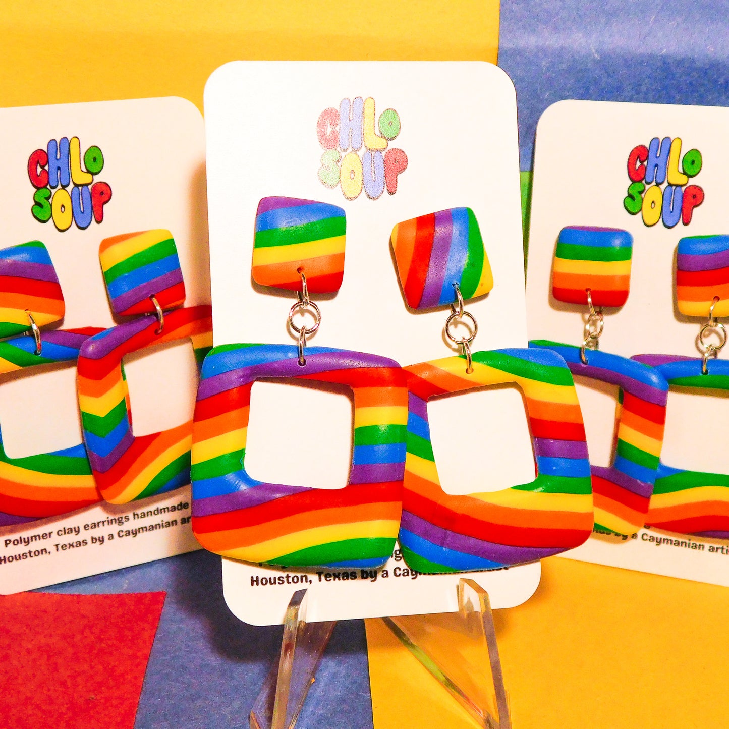 Square Rainbow Slab Earrings