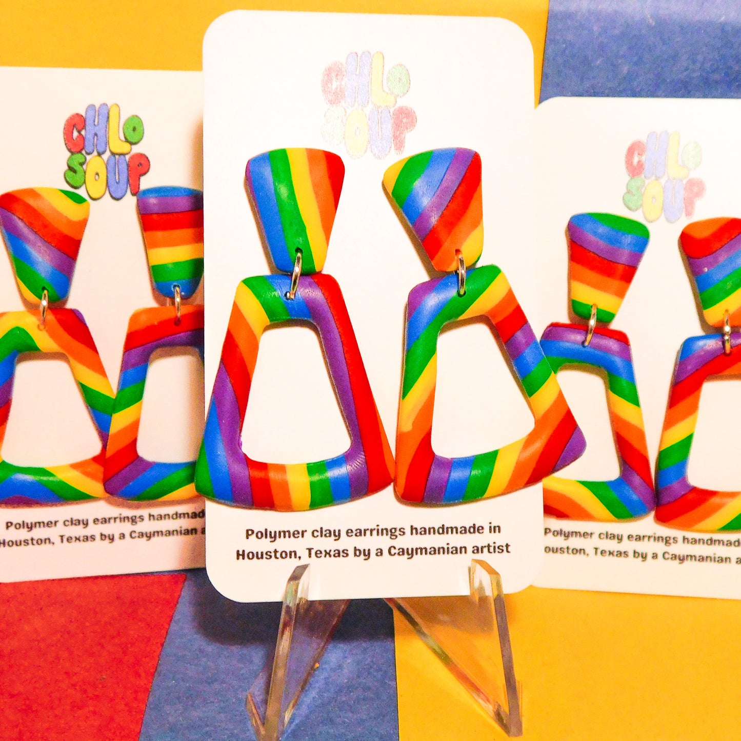 Trapezoid Rainbow Slab Earrings
