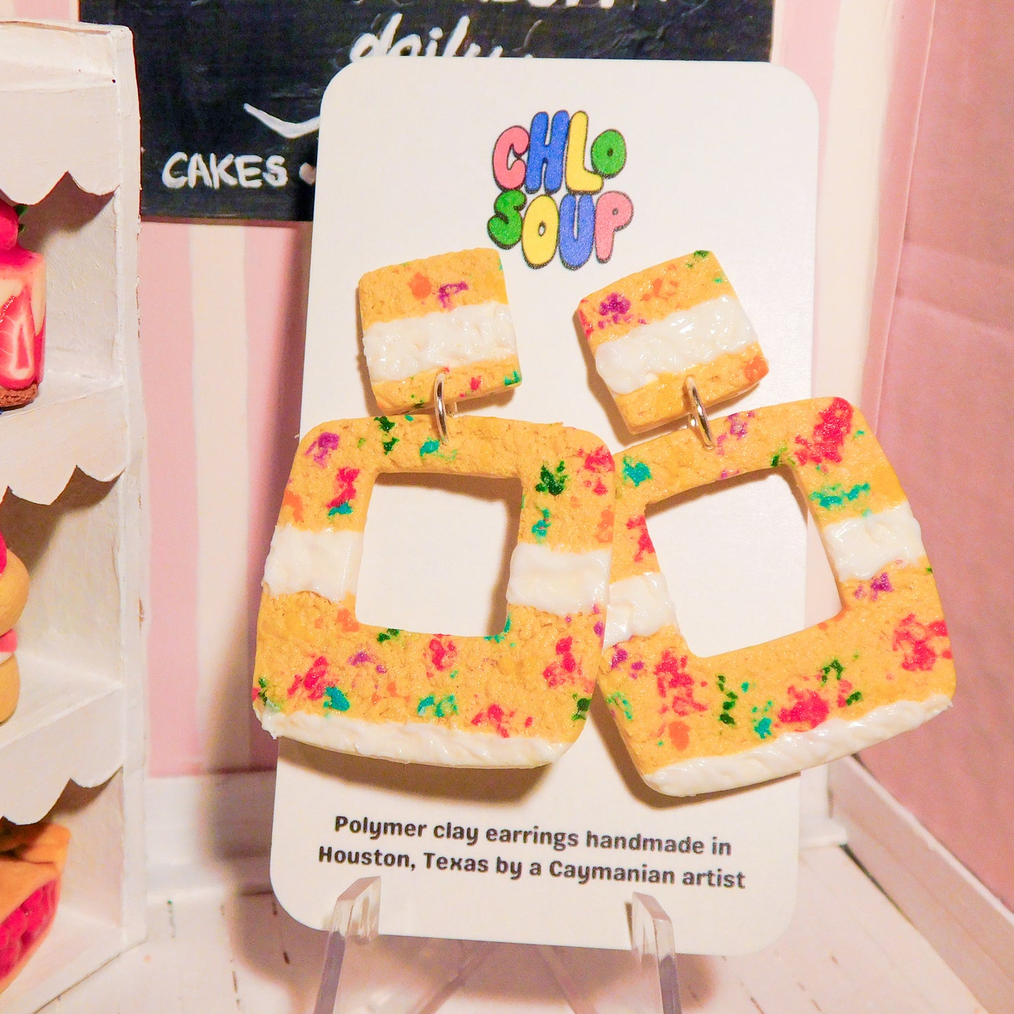 Square Birthday Cake Slab Earrings