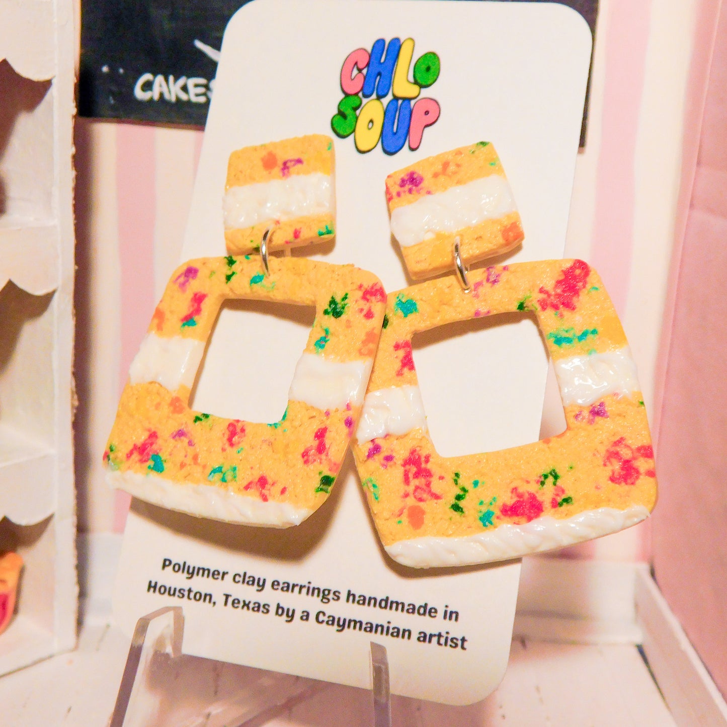 Square Birthday Cake Slab Earrings