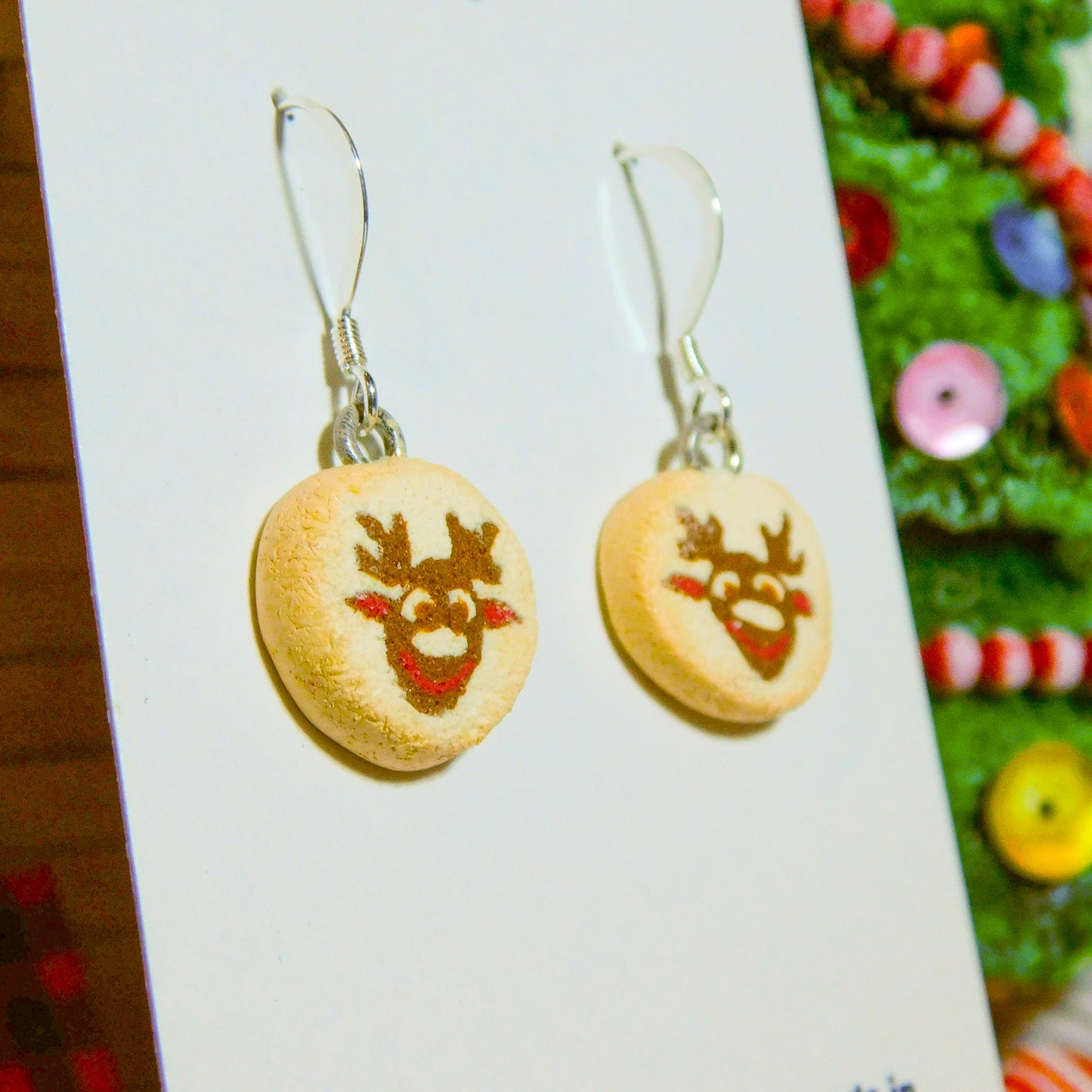 Tiny Reindeer Pillsbury Inspired Sugar Cookie Earrings