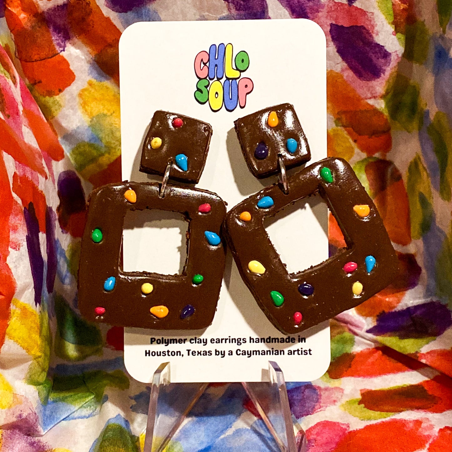 Square Cosmic Brownie Slab Earrings