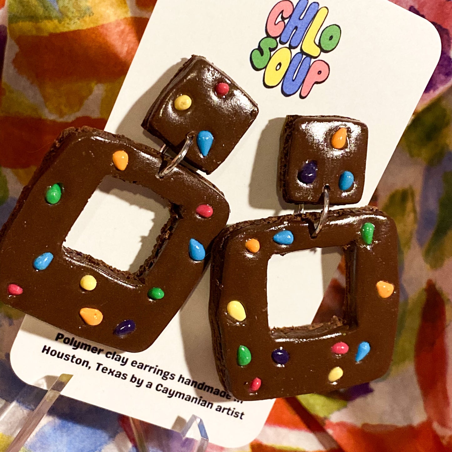 Square Cosmic Brownie Slab Earrings