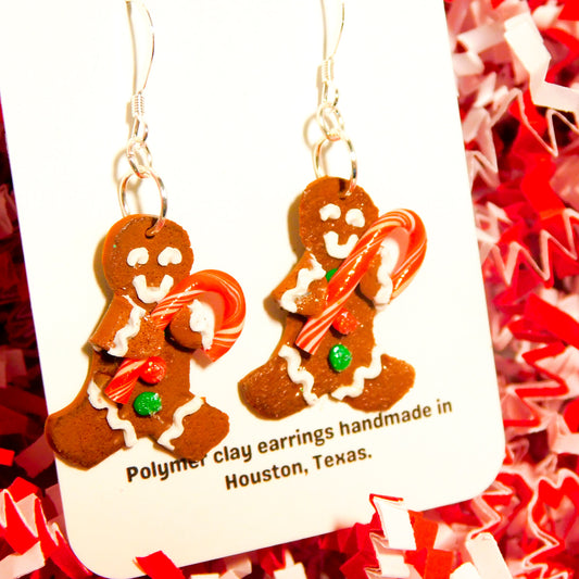 Gingerbread and Candy Cane Cookie Earrings