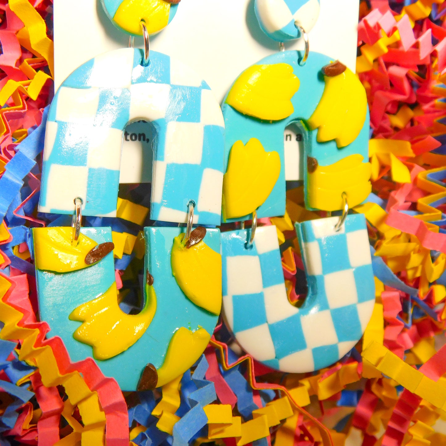 Checker Banana Slab Earrings
