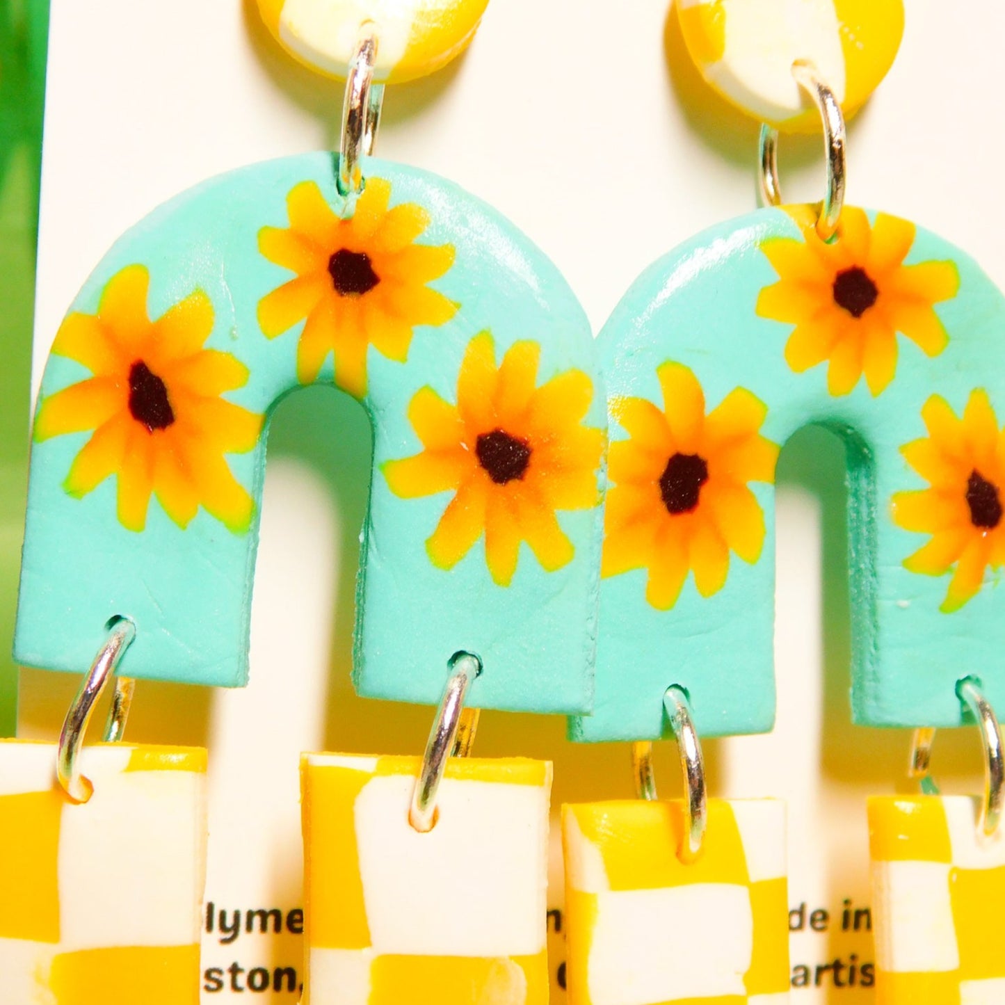 Checker Sunflower Slab Earrings