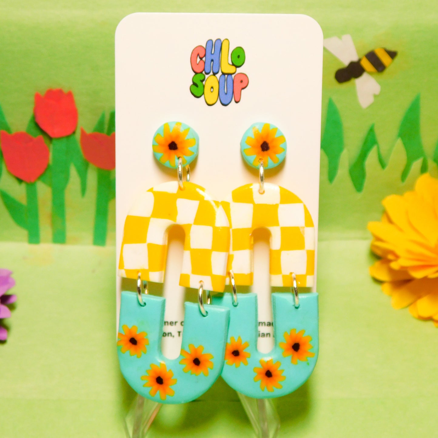 Checker Sunflower Slab Earrings