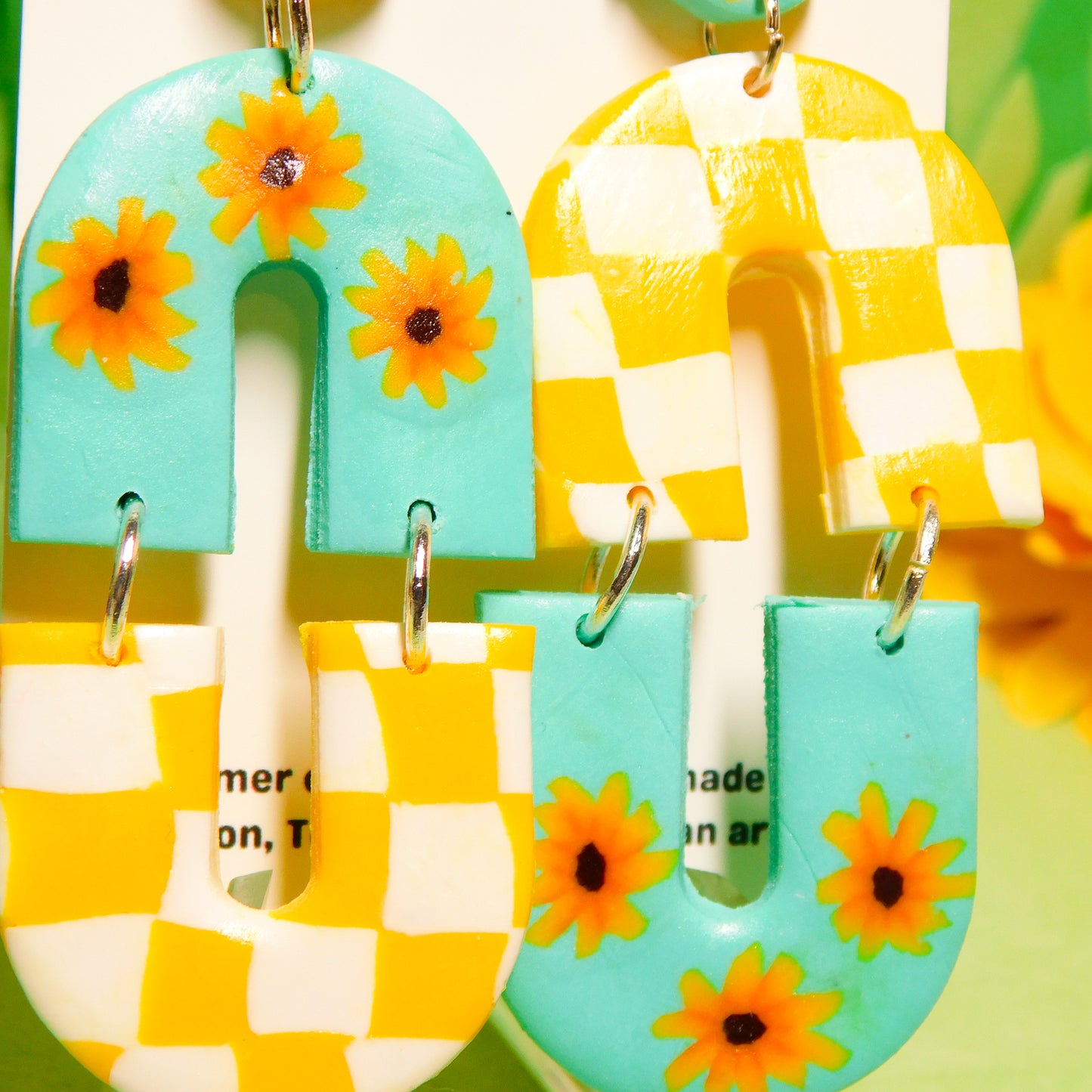 Checker Sunflower Slab Earrings