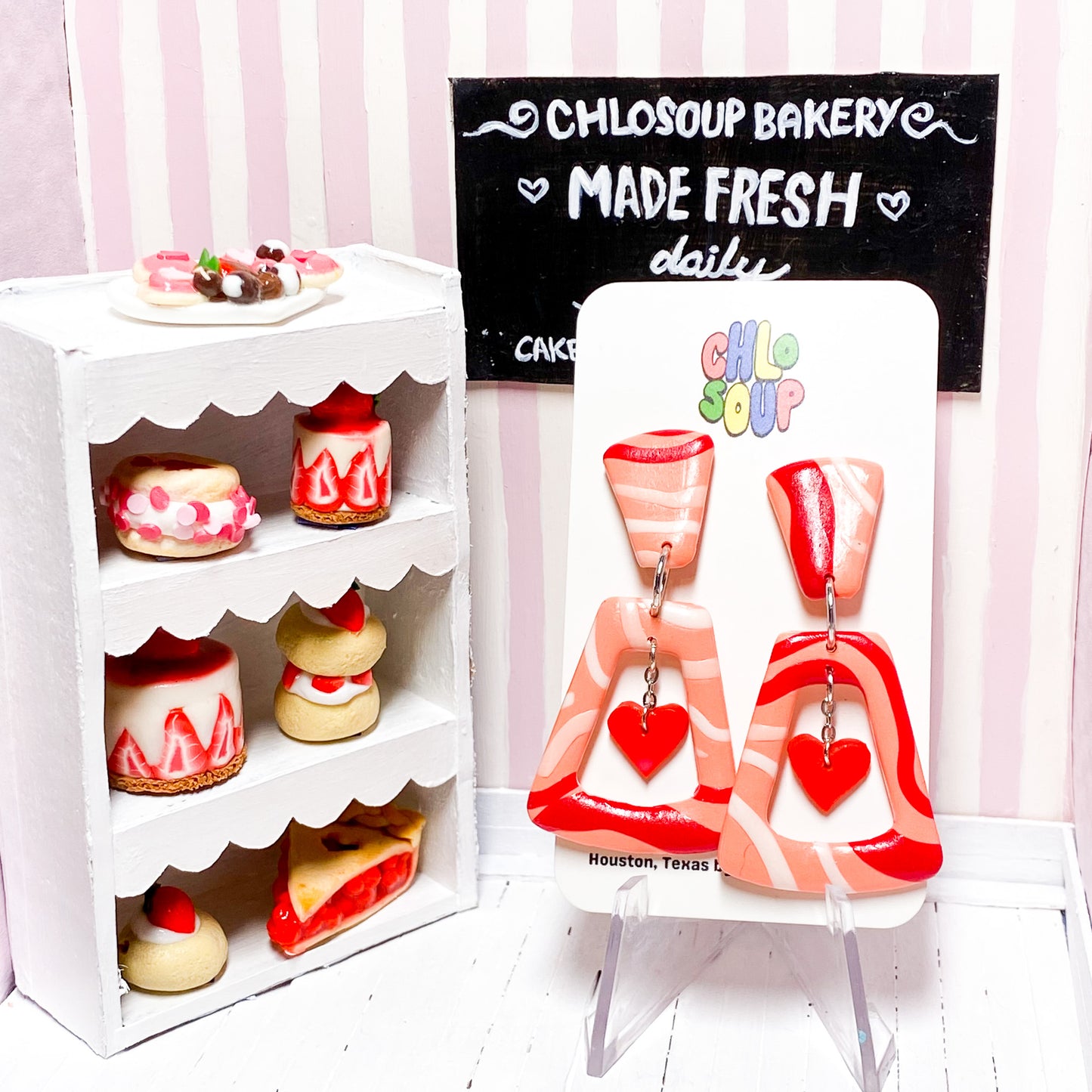 Valentine's Day Dangling Heart Trapezoid Earrings