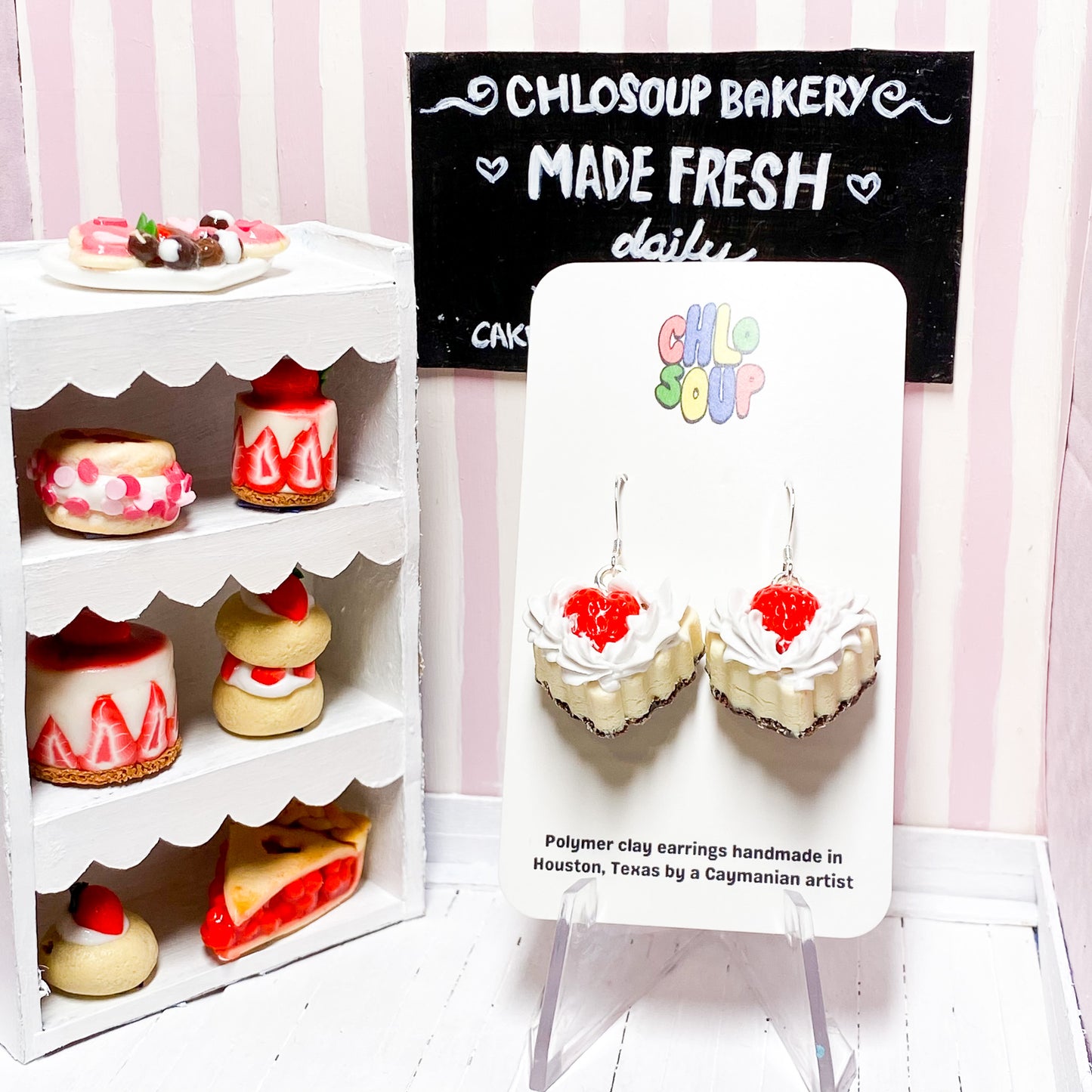 Heart-Shaped Strawberry Cheesecake Earrings