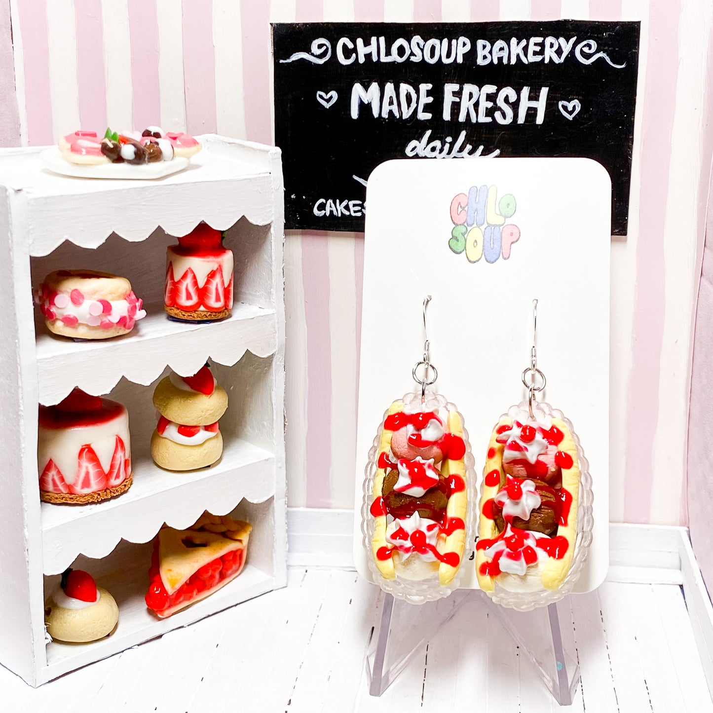 Strawberry Syrup Banana Split Earrings