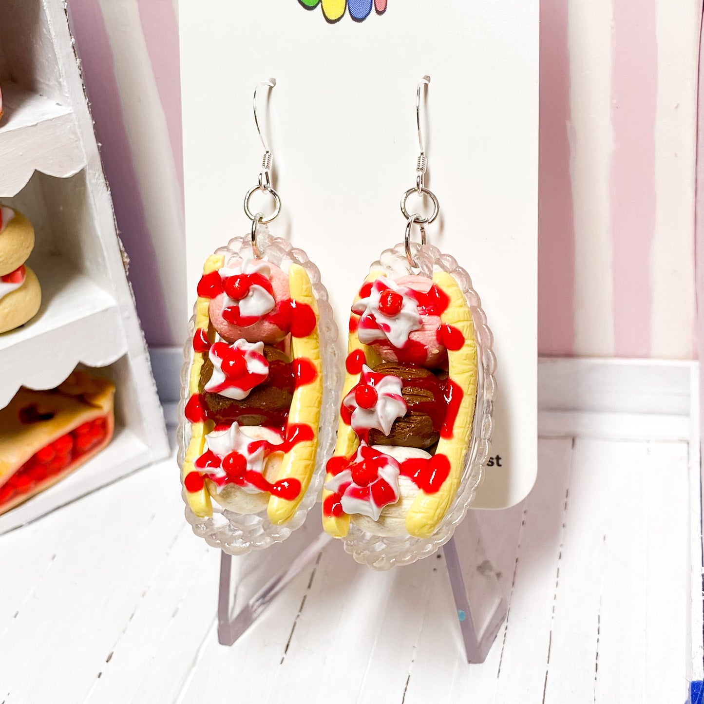 Strawberry Syrup Banana Split Earrings