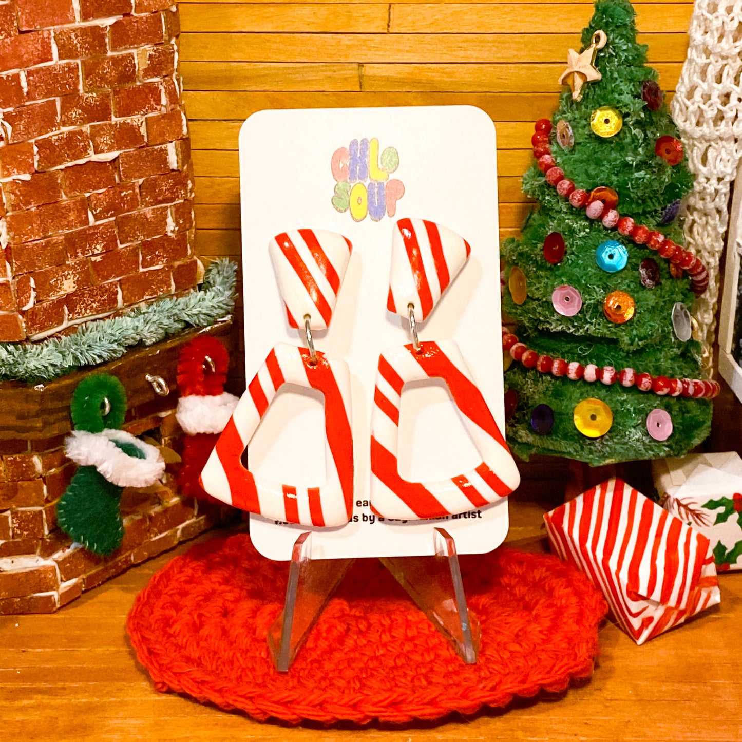 Candy Cane Trapezoid Earrings