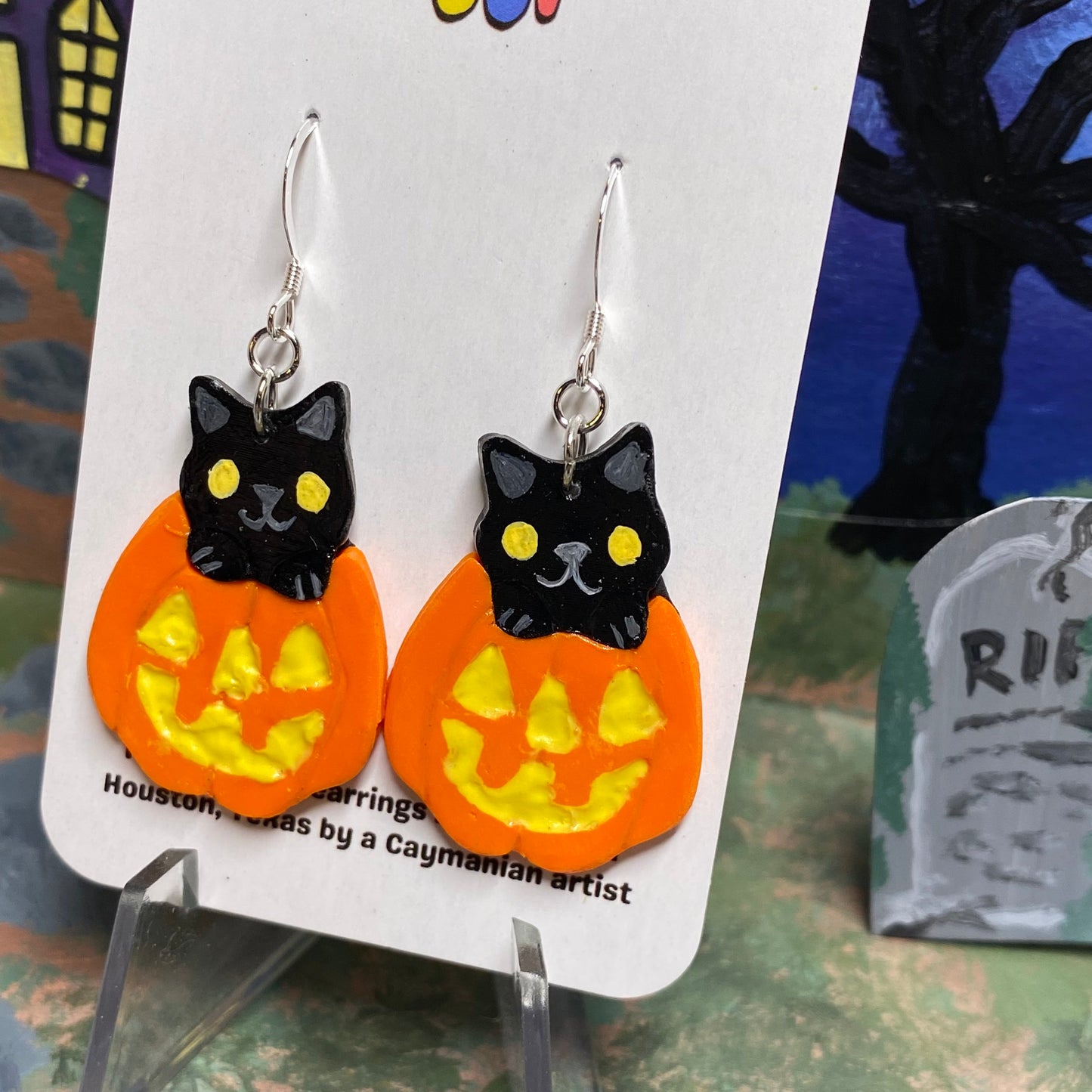 Black Cat Pumpkin Earrings