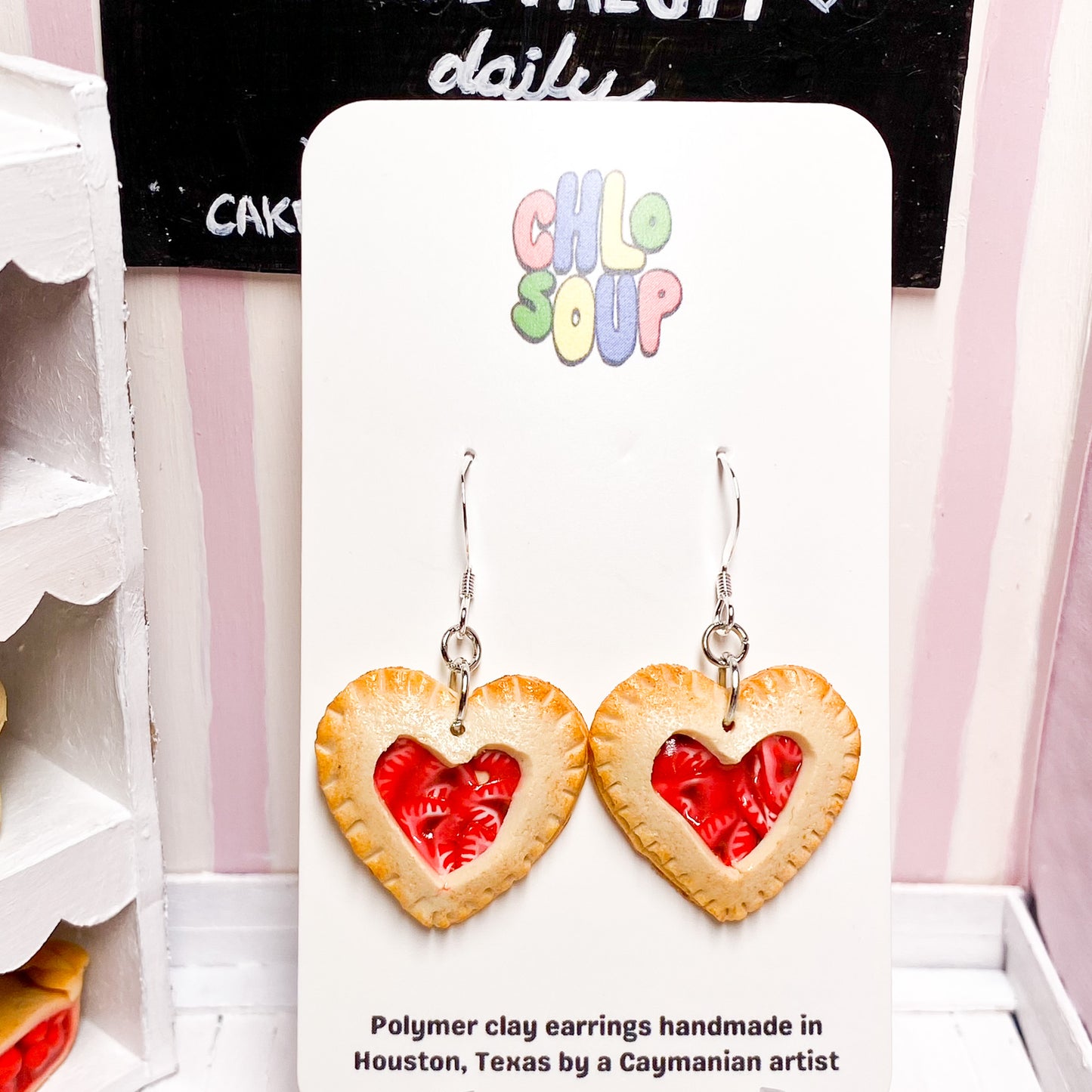 Mini Heart-Shaped Strawberry Pie Earrings