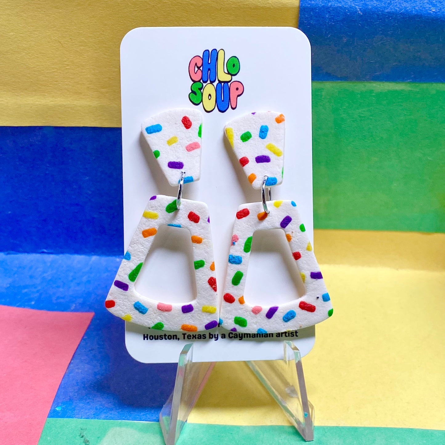 Rainbow Sprinkle Trapezoid Earrings