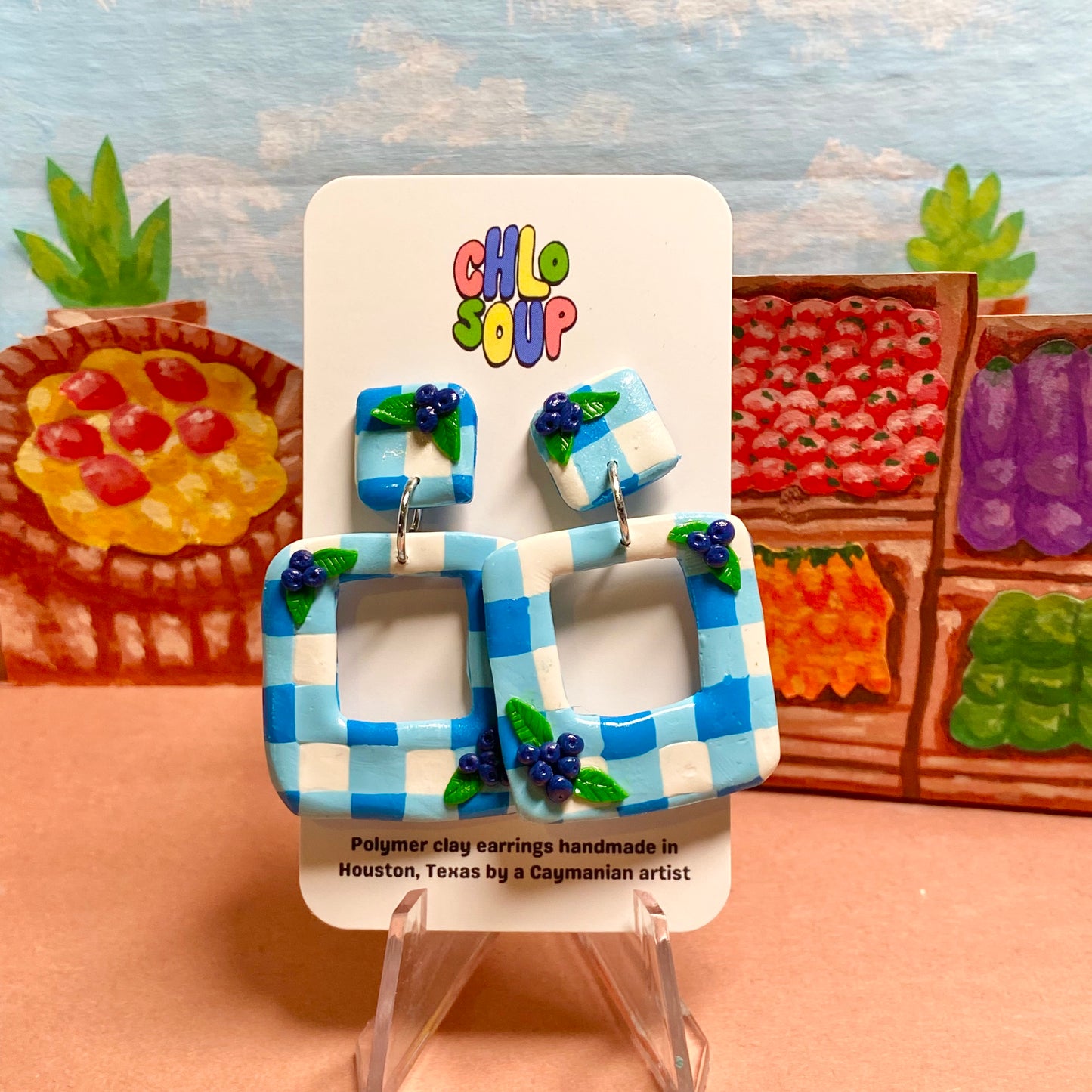 Blueberry Gingham Slab Earrings