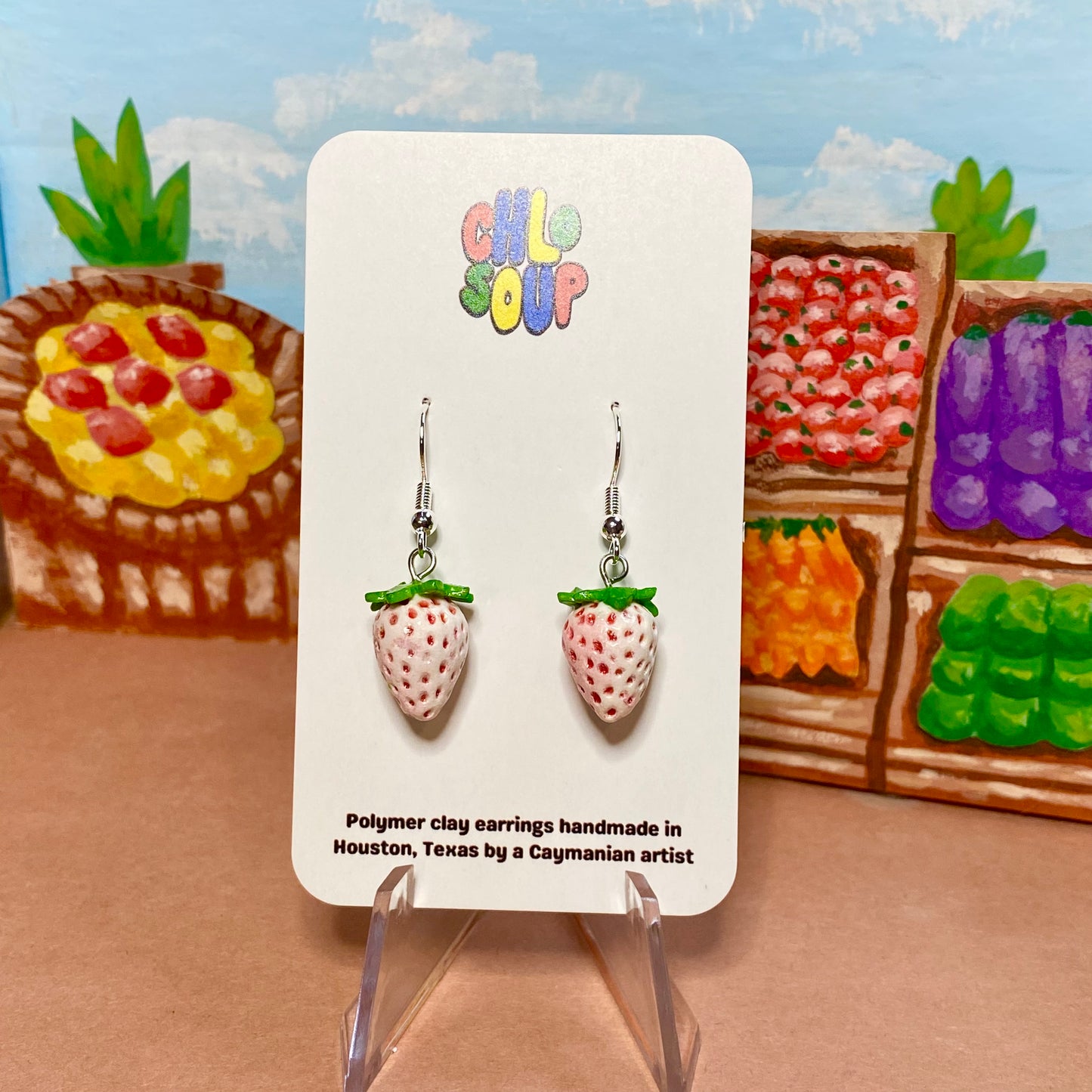 Small White Strawberry Earrings