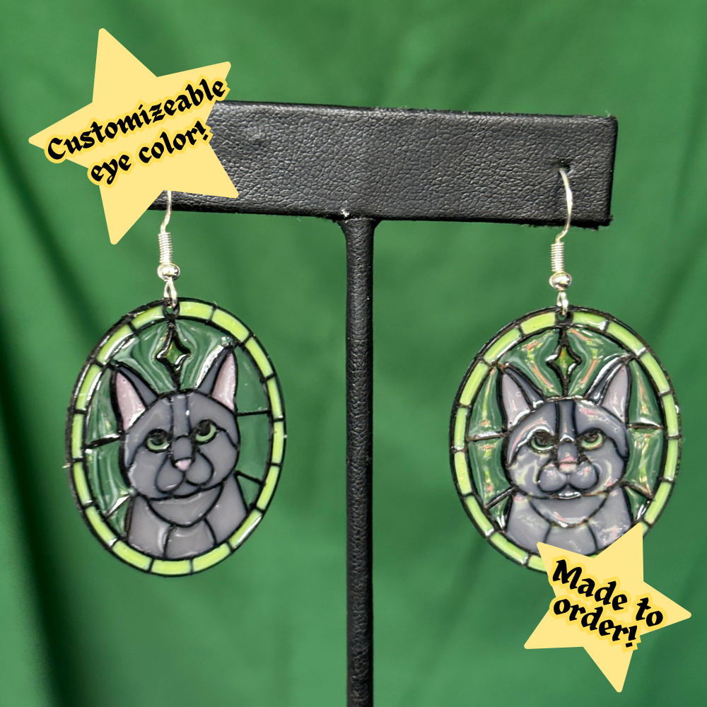 Grey - Cat 'Stained Glass' Earrings