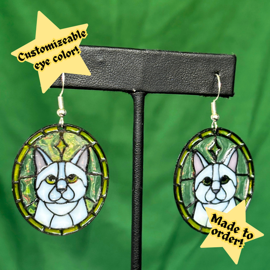 White - Cat 'Stained Glass' Earrings