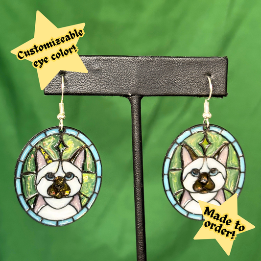Siamese - Cat 'Stained Glass' Earrings