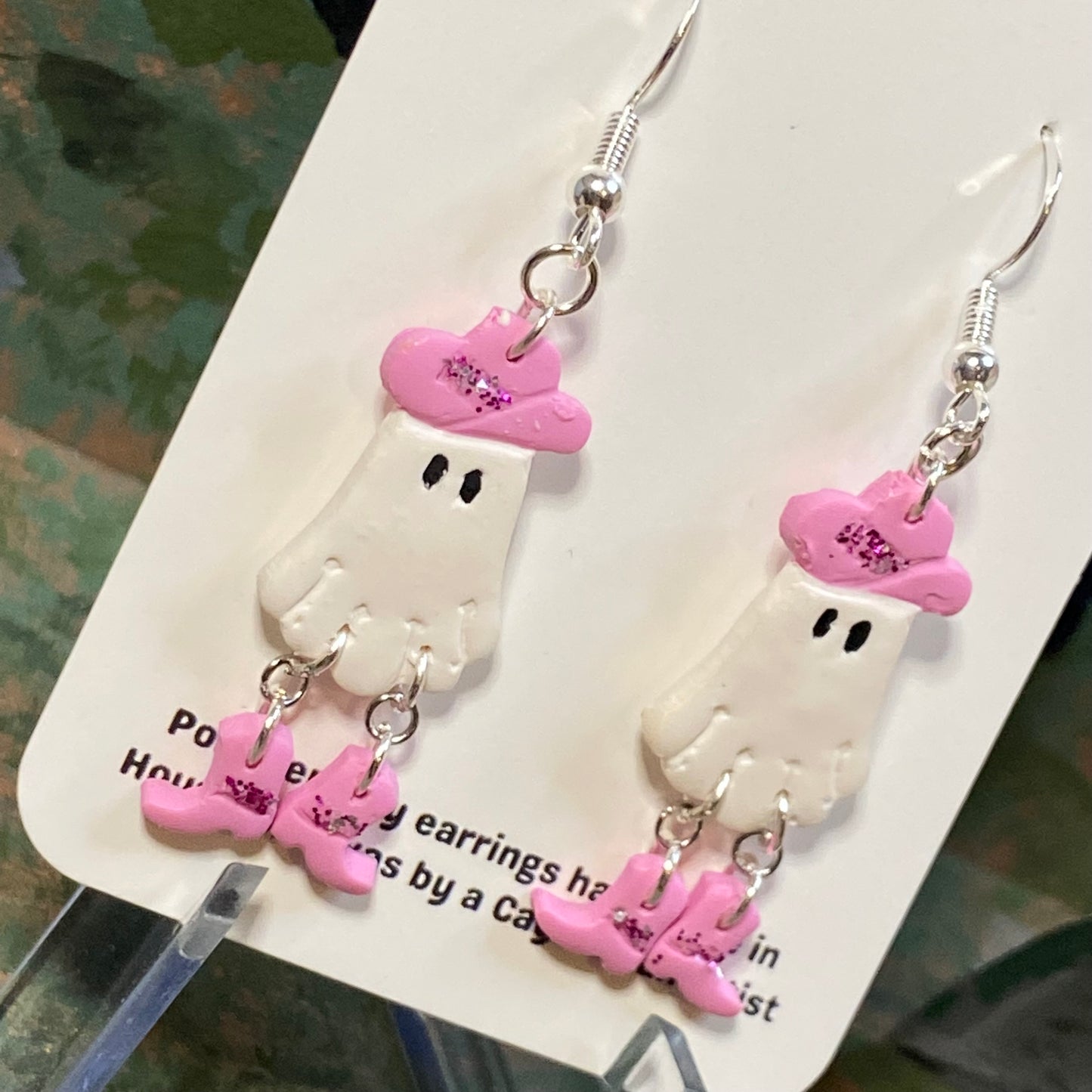 Pink Dancing Cowboy Ghost Earrings