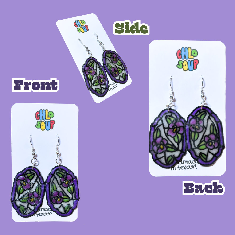 Stained 'Glass' Earrings - Violas