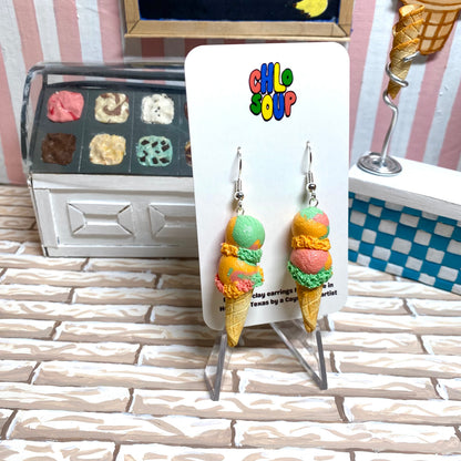 Double Scoop Rainbow Sherbet Ice Cream Earrings