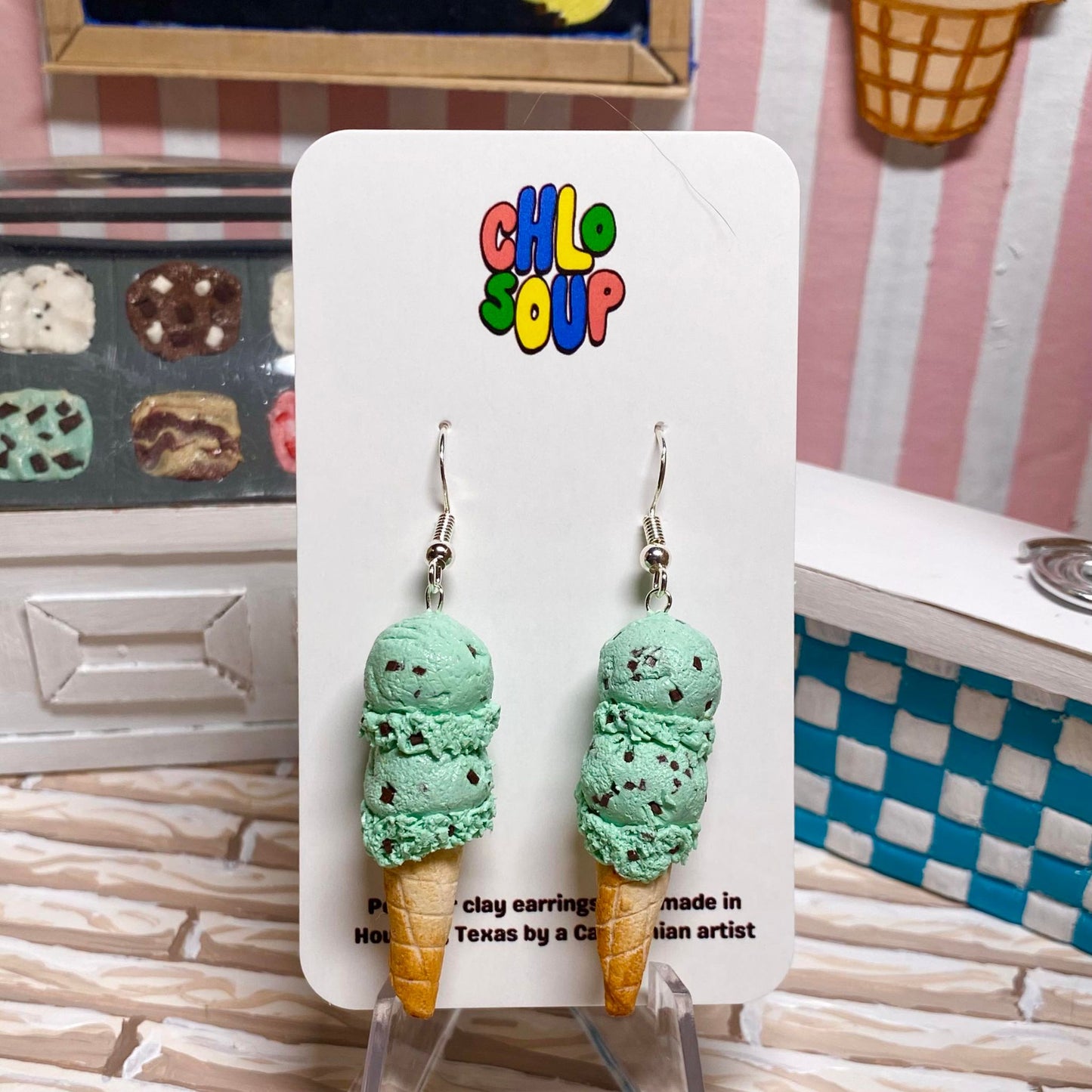 Double Scoop Mint Chip Ice Cream Earrings