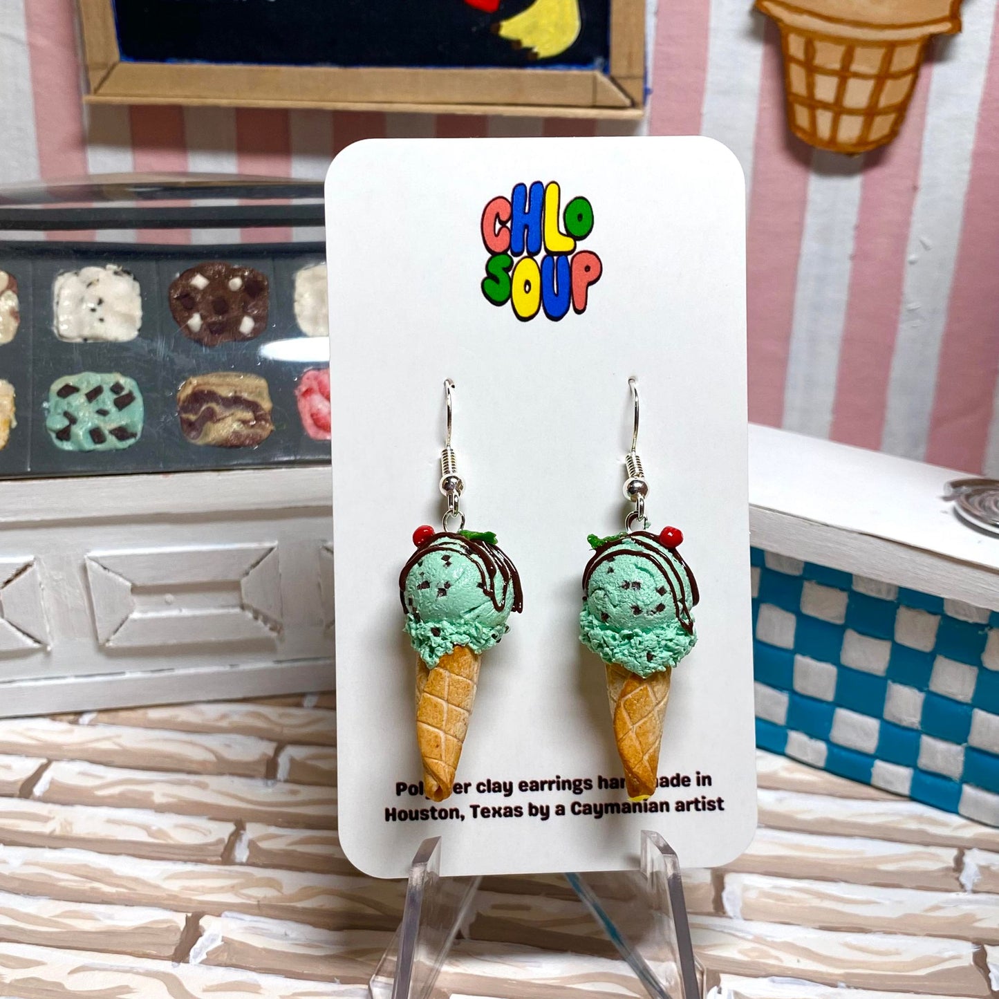 Chocolate Drizzle Mint Chip Ice Cream Earrings