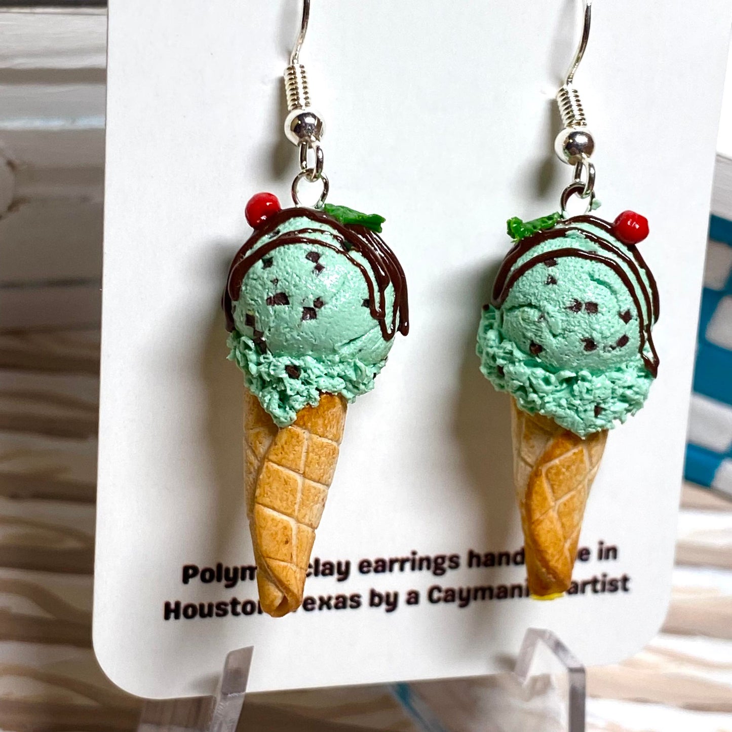 Chocolate Drizzle Mint Chip Ice Cream Earrings