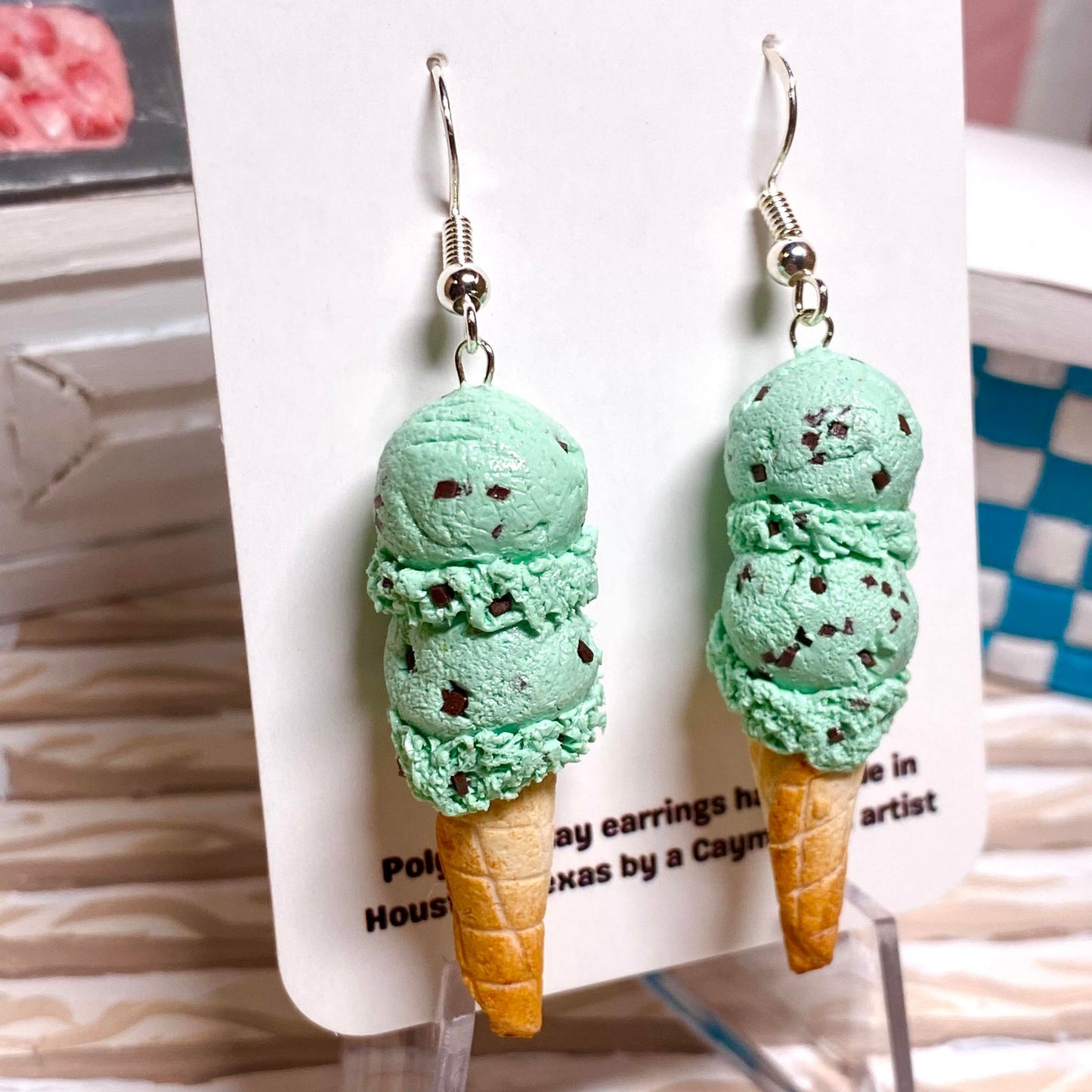 Double Scoop Mint Chip Ice Cream Earrings