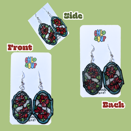 Stained 'Glass' Earrings - Hibiscus