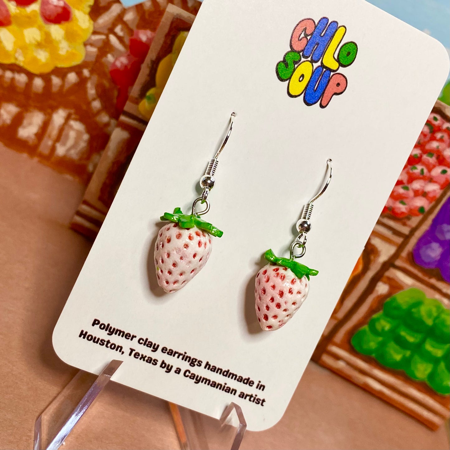 Small White Strawberry Earrings