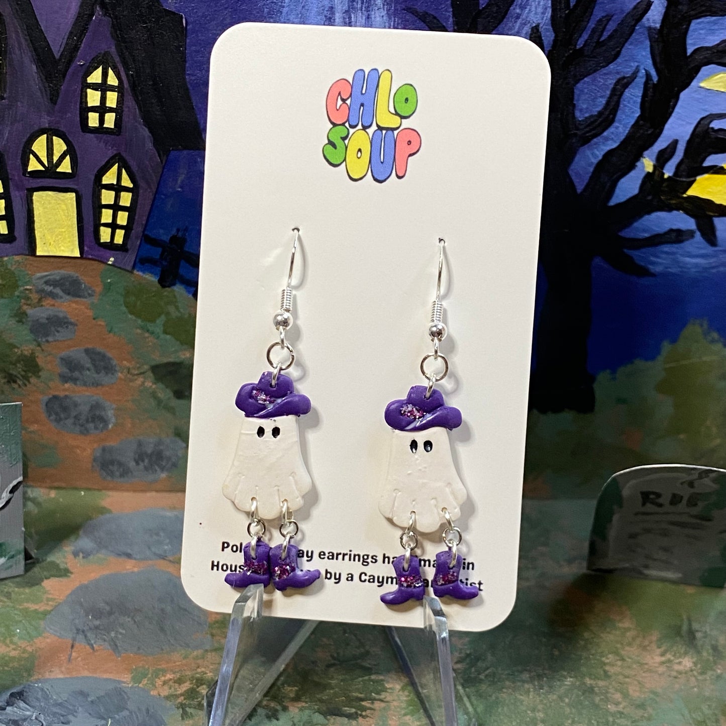 Purple Dancing Cowboy Ghost Earrings