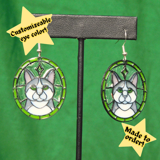 Grey and White - Cat 'Stained Glass' Earrings