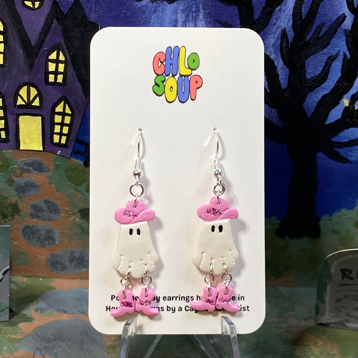 Pink Dancing Cowboy Ghost Earrings