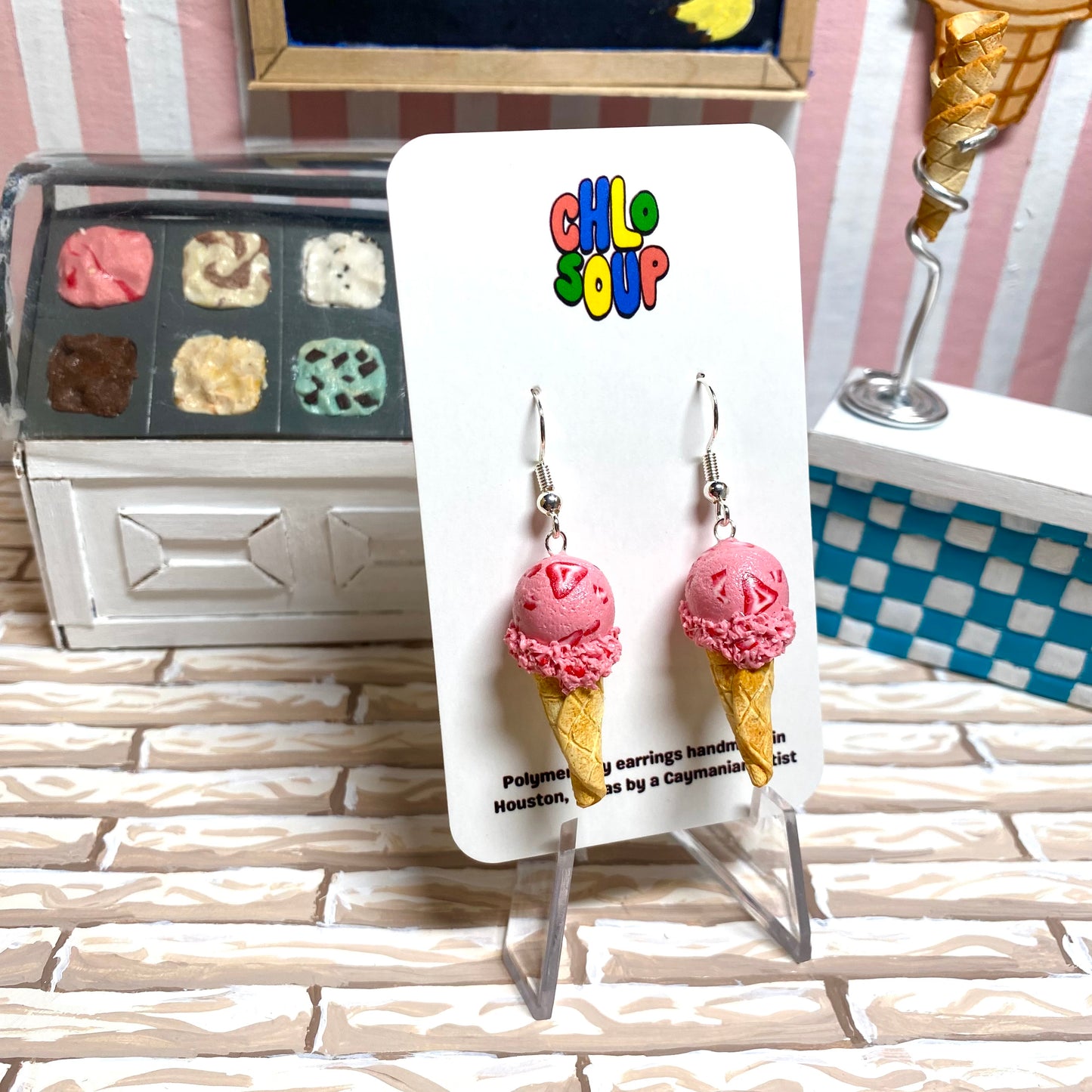 Single Scoop Strawberry Ice Cream Earrings