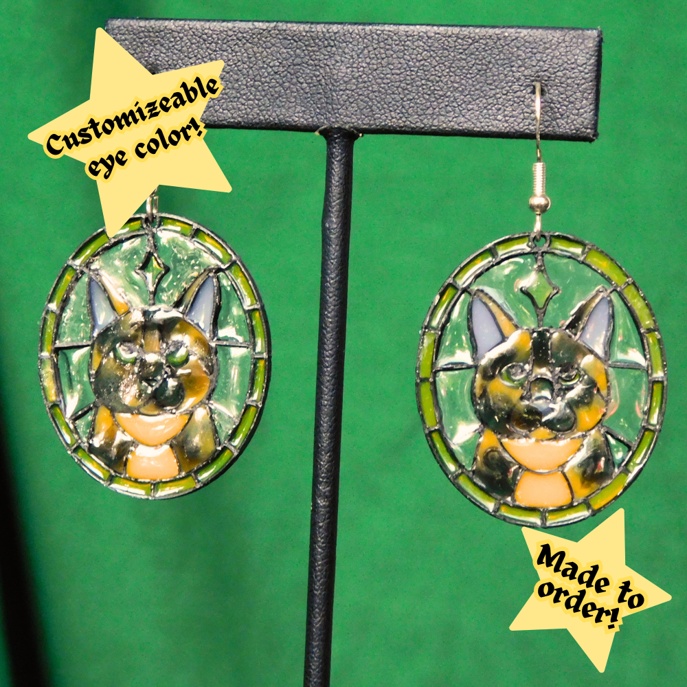 Tortie - Cat 'Stained Glass' Earrings