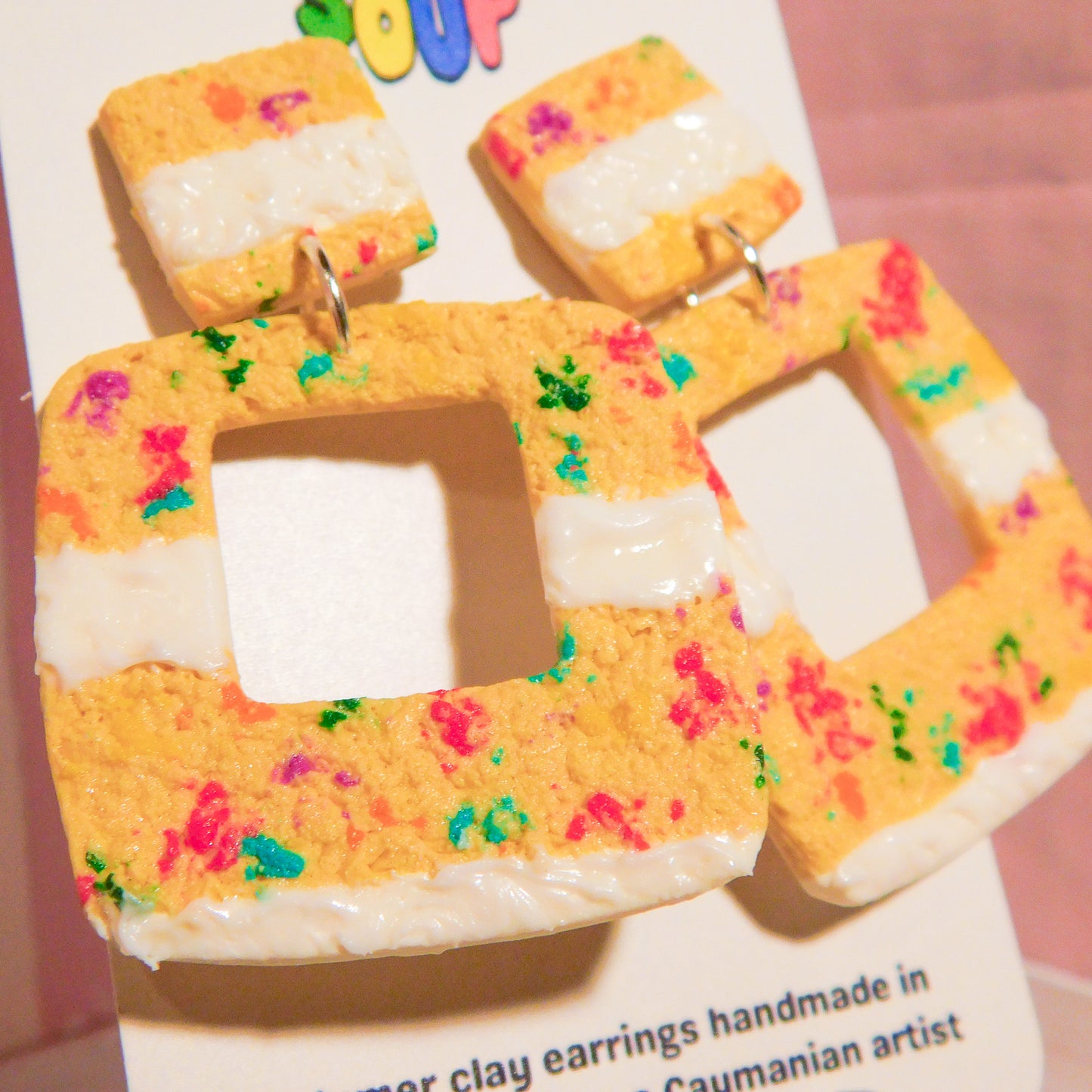 Square Birthday Cake Slab Earrings